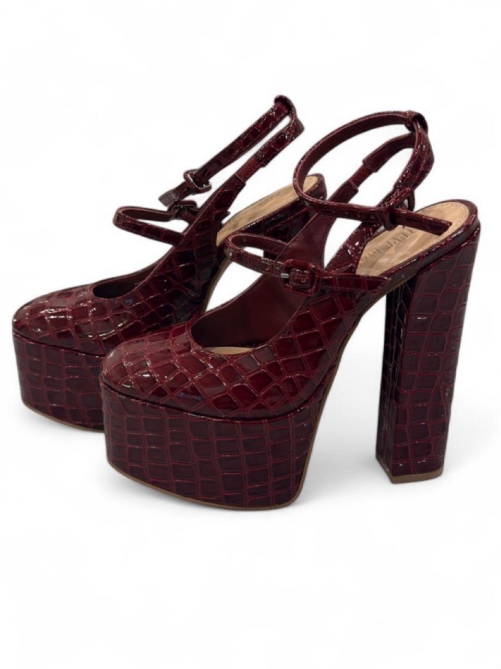 Steve Madden Scotlyn Burgundy Croc-Embossed Platform Heels